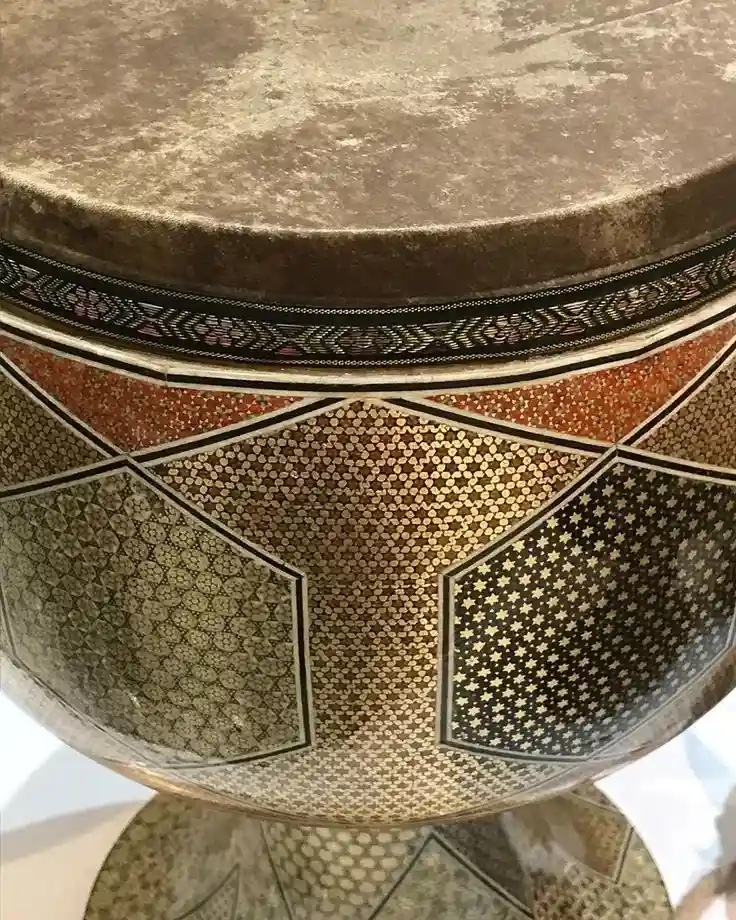Close-up view of traditional Persian Khatamkari geometric inlay